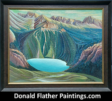 Original landscape painting titled Marvel Lake, Alberta and dated 1942 by renown Canadian Artist, Donald Flather